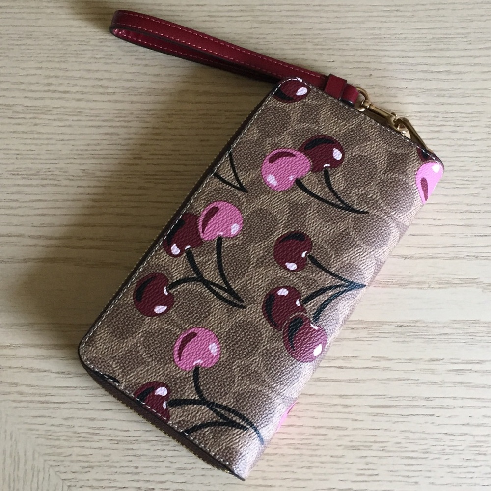 Coach Tan Multi Cherry Print Wallet Wristlet - Picture 2 of 7